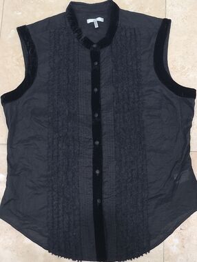 Metro 7 Black Sleeveless Button-Front Lace-Trim Top